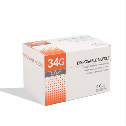 34G x 8mm Sterile Mesotherapy Needles - Single Use - Box of 100
