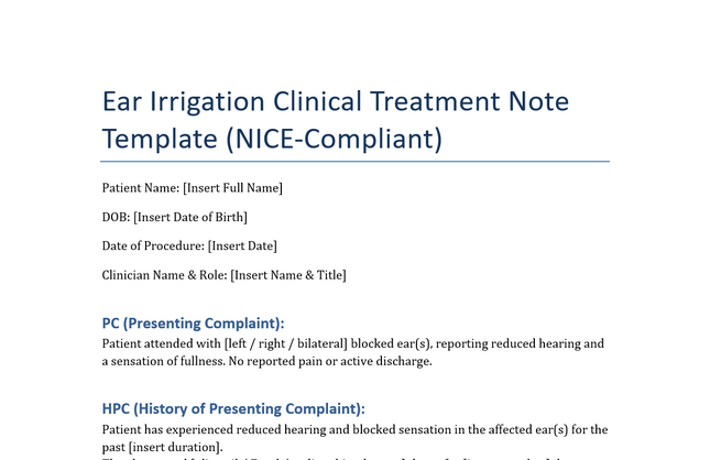 Ear irrigation treatment template Download PDF