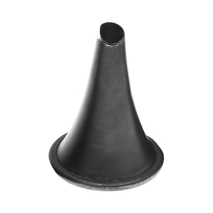 A black plastic funnel cone with a wide circular base and a tapered opening, shown on a plain white background.