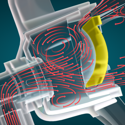 Close-up of OxyMulti-Mask demonstrating airflow dynamics, part of adult oxygen mask with tubing, for high flow and aerosol therapy.