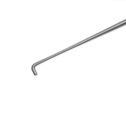 close-up of precision ear wax hook tip, medical-grade ENT tool for safe earwax removal