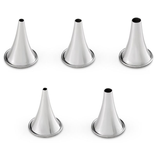 Set of reusable stainless steel ear specula for clinical examination