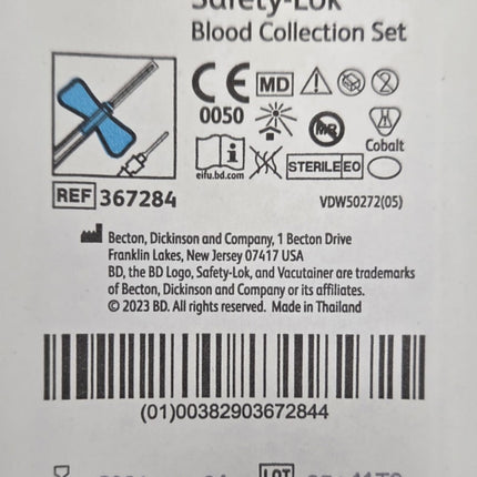 BD Safety Lok Butterfly Needles packaging with 23G details and barcode