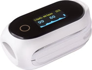 White and black pulse oximeter on a white background