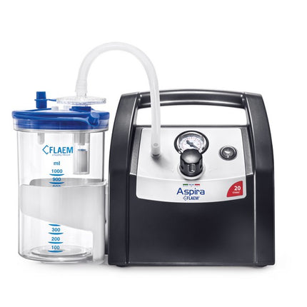 Flaem Aspira Plus suction unit for professional and home use, featuring a durable polymer build, ideal for medical settings.