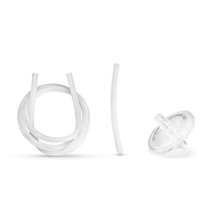 Flaem Aspira Plus suction unit components including jar, tubing, and filter for medical use.