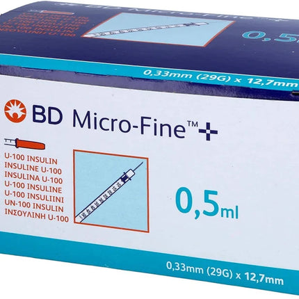 Box of BD Micro-Fine 29G insulin syringes, 0.5ml, showing precision and comfort for accurate insulin dosing.