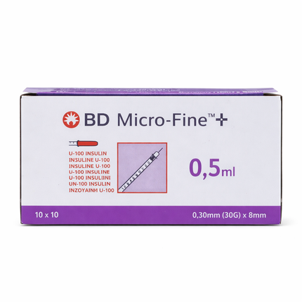 BD 0.5ml 30G x 8mm insulin needle box for precise U100 insulin delivery