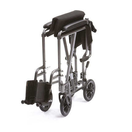 Steel Travel Chair - Compact Folding Transport Wheelchair folded for easy travel