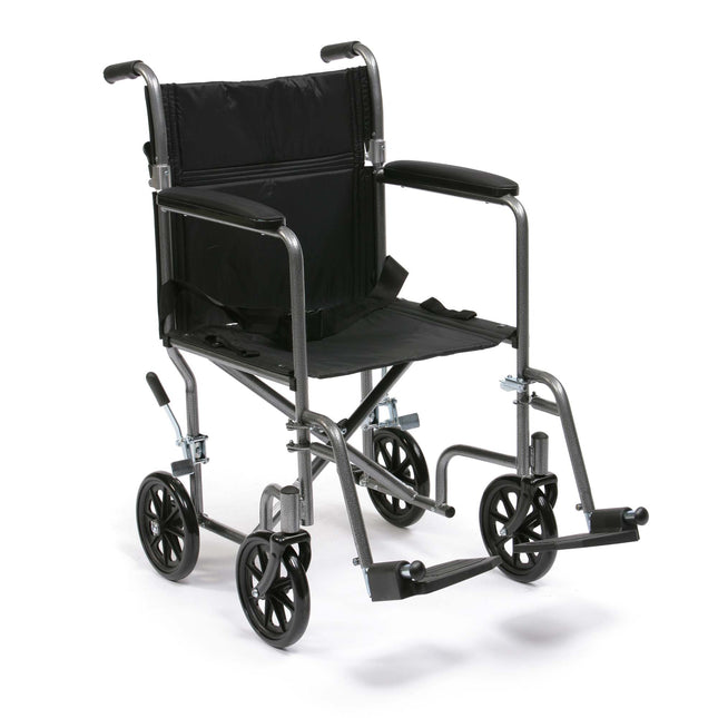 Steel travel chair - compact folding transport wheelchair for easy transport and comfortable use.