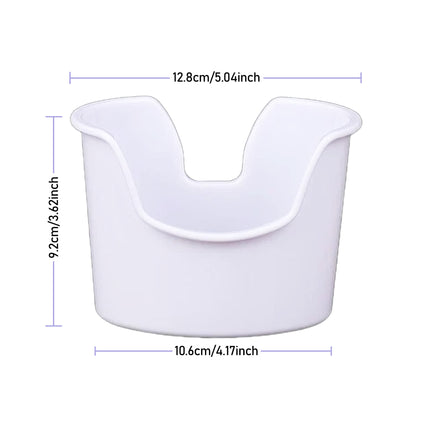 Angled view of white Noots ear irrigation cup

Front view of Noots ear basin for ear cleaning

Dimensions of Noots Cup – 12.8cm x 10.6cm x 9.2cm

Noots Cup in use under ear during irrigation procedure

Ergonomic features of the Noots Cup – lightweight and comfortable